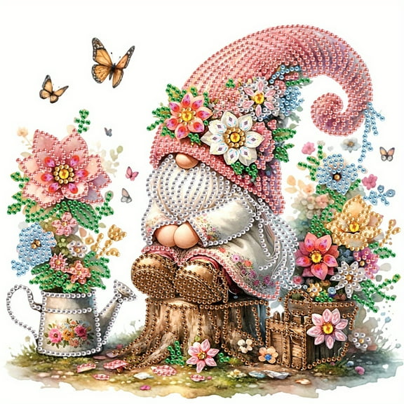 Watering Pink Hat Gnome Diamond Art Painting Kit