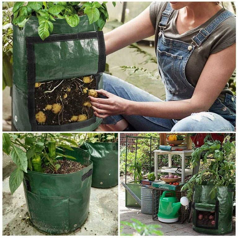 Plant Grow Bag Potato Grow Bags Planting Waterproof PE Gardening Vegetable Planter  Bag 1/3/5/7/10 Gallon Easy Drain Farm Home Garden Tool 