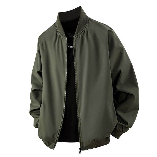 PEONAVET Mens Jacket Men's Solid Color Long Sleeved Round Neck Baseball Jacket