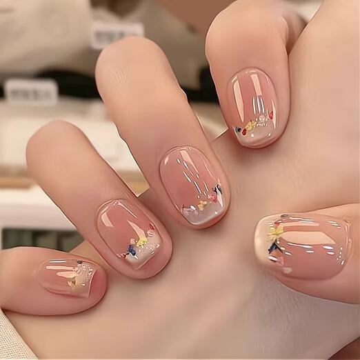 10Pcs Short Square False Press on Nails Flower French Freshness Fake Nails