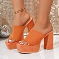 thumbnail image 5 of Women's Ribbed Knit Platform Mules, Trendy Open Toe Chunky Heel Slides, Comfortable Solid Color Slip On Heels for Summer, Plus Size Available for Wide Feet, Fashionable Outdoor Dress Shoes, 5 of 10
