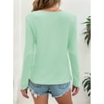 thumbnail image 4 of Women'S Long Sleeve Waffle Knit Shirts Dressy Casual Loose Button Up V Neck Henley Tops Fall Blouse Light Green XXL, 4 of 5