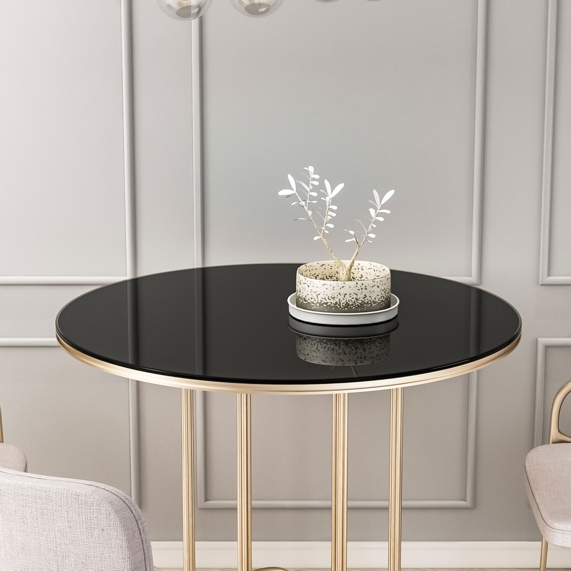 MAYEERTY 35.83 Inch Round Tempered Glass Table Top, 0.24" Thick Full Replacement Glass Surface for Large Dining Patio Hotel Lobby Office Meeting Table, Black