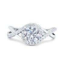 Simulated Cubic Zirconia Size-5 Halo Wedding Engagement Ring Infinity Twisted Shank 925 Sterling Silver