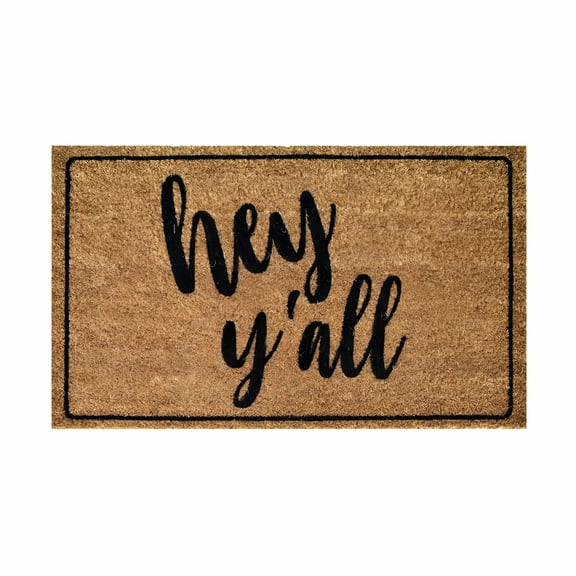 DERONA Entertaining Front Door Mat Summer Door Mats Coco Coir Floor Mat Fun Slogan Doormats ‘Hey Y'All’ Front Doormat with Non-slip Backing,Welcome Mat 16''x24'' Absorbent,Fade Resistant&Pet Friendly