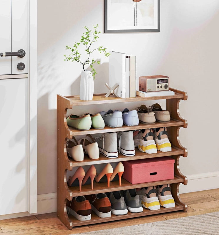 Howcool 5-Tier Bamboo Shoe Rack, Tall Shoes Organizer, Freestanding Storage Shelf