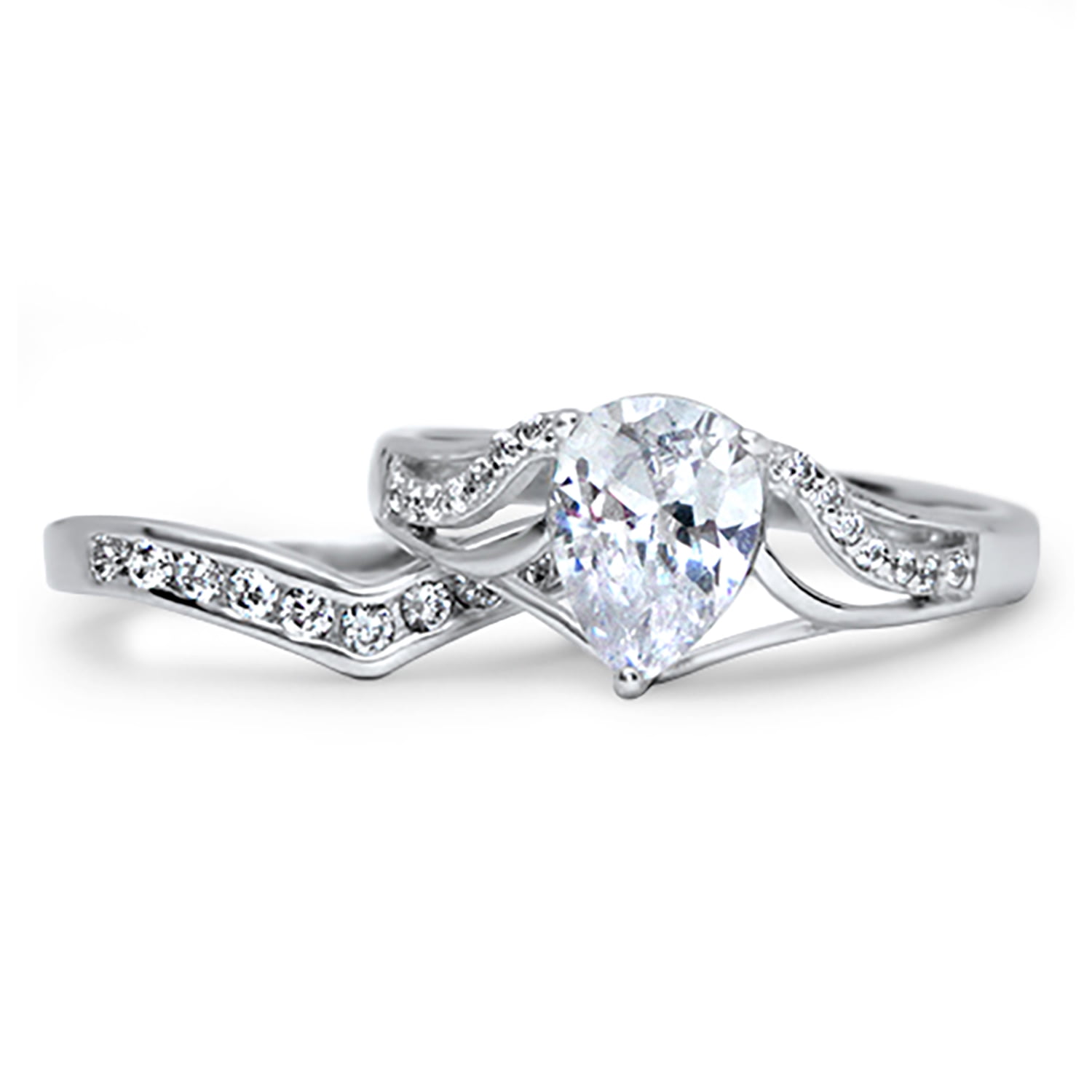 Vintage Simulated Diamond Silver Wedding Engagement Bridal Ring Set for Women Size 7
