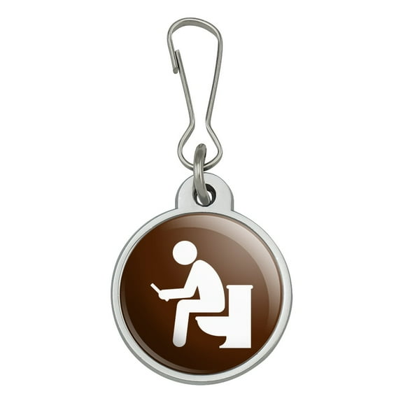 Man Pooping on Toilet Funny Jacket Handbag Purse Luggage Backpack Zipper Pull Charm