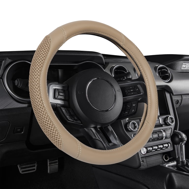 Auto Drive Beige Mesh Steering Wheel Cover, Universal Fit photo 2