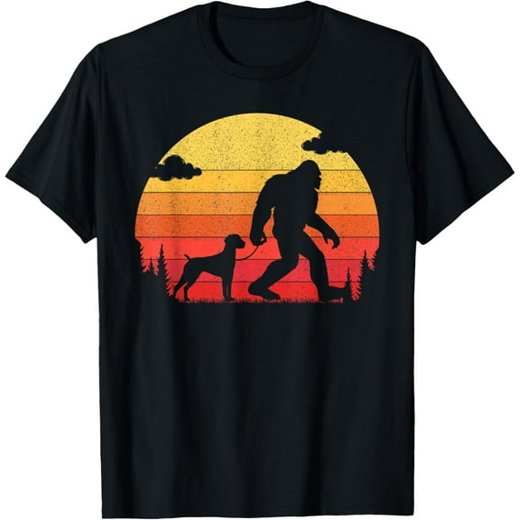 t-shirt Retro Bigfoot Walking German Shorthaired Pointer Dog T-Shirt mens,black,women,funny,journey,Crew Neck, Short Sleeve,custom clothing patterns.gift
