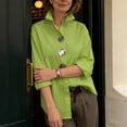 thumbnail image 4 of Yrmaups Plus Size Collared Long Sleeve Button Down Blouse for Women, Elegant Casual Solid Top, Soft Flowy Fabric for Beach Office Daily Wear, Green M, 4 of 6