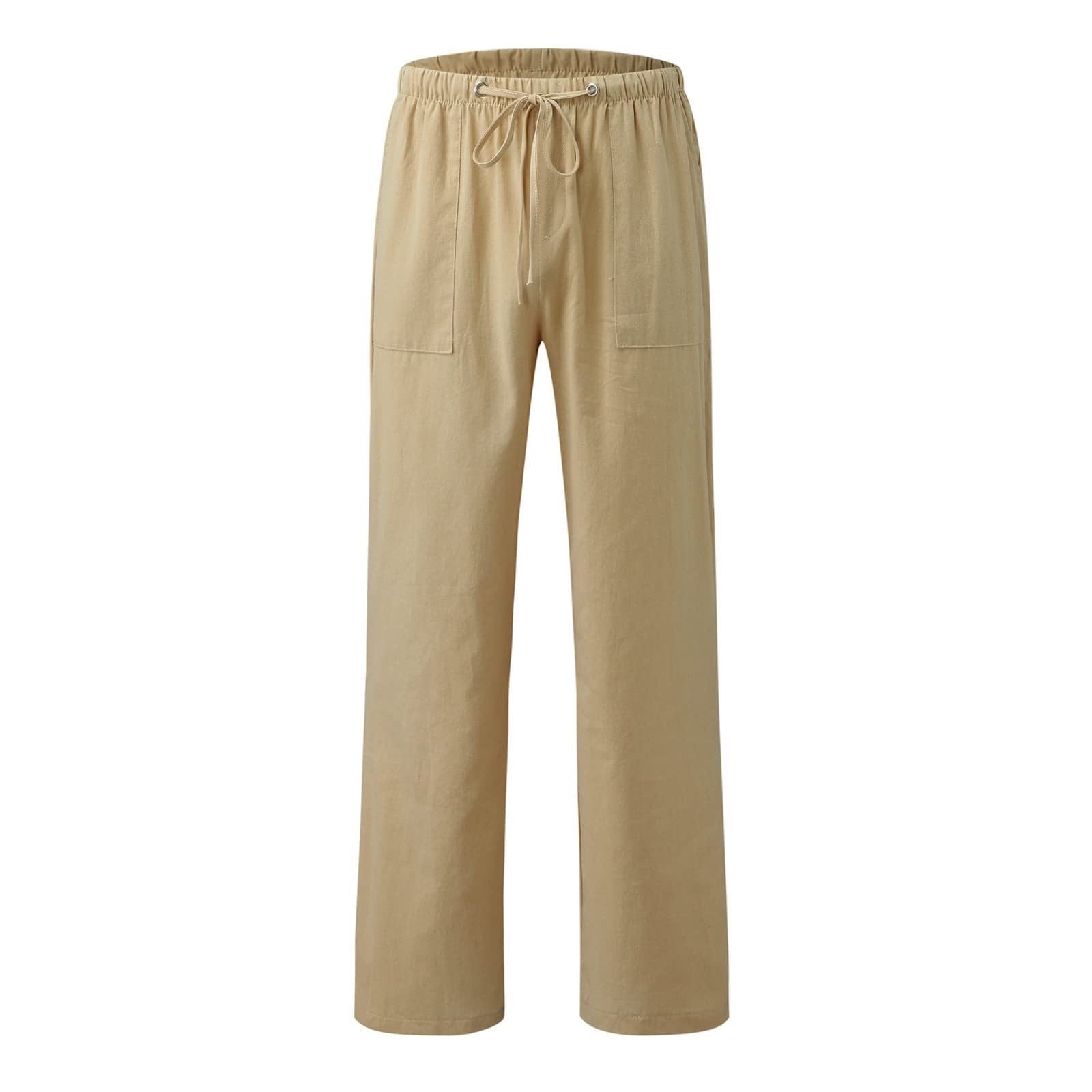 Womens Plus Size Pants Drawstring Straight Leg Cotton Linen