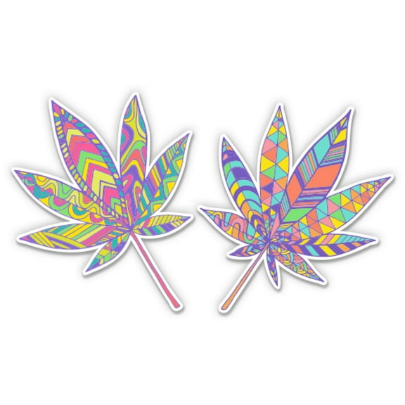 Trippy Marijuana Leaves - 3" Each Vinyl Stickers - For Car Laptop Water Bottle Phone - Waterproof Decals