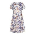 thumbnail image 4 of Auroural Womens Dresses Clearance Fashion Casual Summer Round Neck Floral Dress Short Sleeve Women A-Line Women's Dress Dresses, 4 of 8