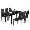 thumbnail image 4 of Zimtown Modern 7 Pcs Dining Table Set With 6 Leather Chairs and Glass Table Kitchen Room Furniture, 4 of 7