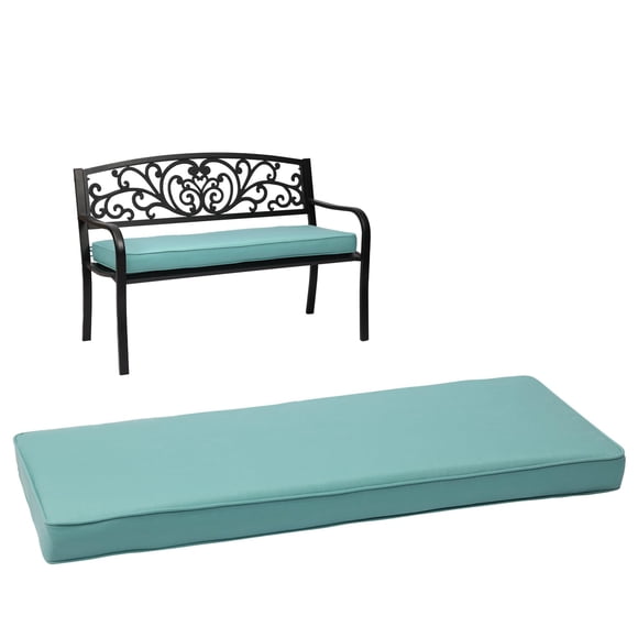 Aoodor Patio Bench Cushion Outdoor Olefin Fabric Slipcover Sponge Foam 46.5 x 17.7 x 3 - Blue