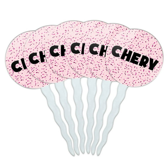 Chery Cupcake Picks Toppers - Set of 6 - Pink Speckles