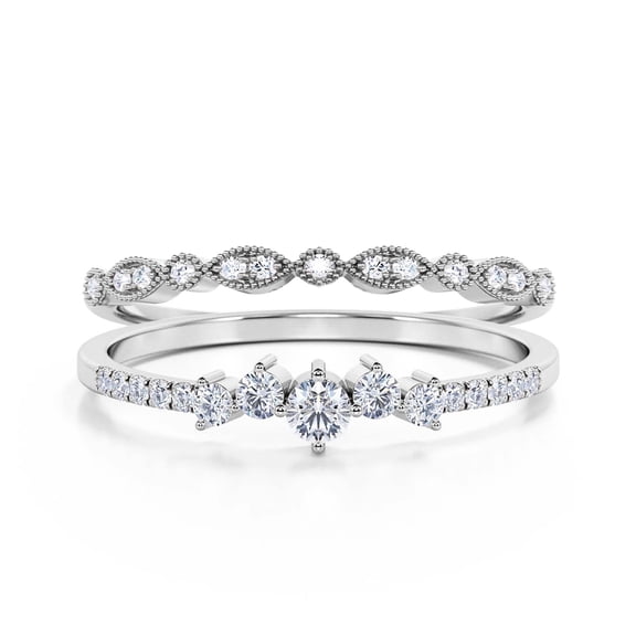 Promise Ring 1.10 Carat Round Cut Diamond Moissanite Engagement Ring Wedding Band Ring in 925 Sterling Silver With 18k White Gold Plating, Gift For Her, Dainty Ring, Bridal Set, Matching Band