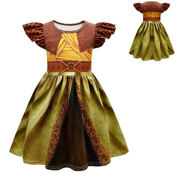 Girls Raya Cosutme Ruffle Sleeve Dress Princess Cartoon Dress up