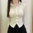 thumbnail image 2 of Women Slim Fit Plain Long Sleeve Button Down Collar Shirt Blouse Sexy Solid Top, 2 of 11