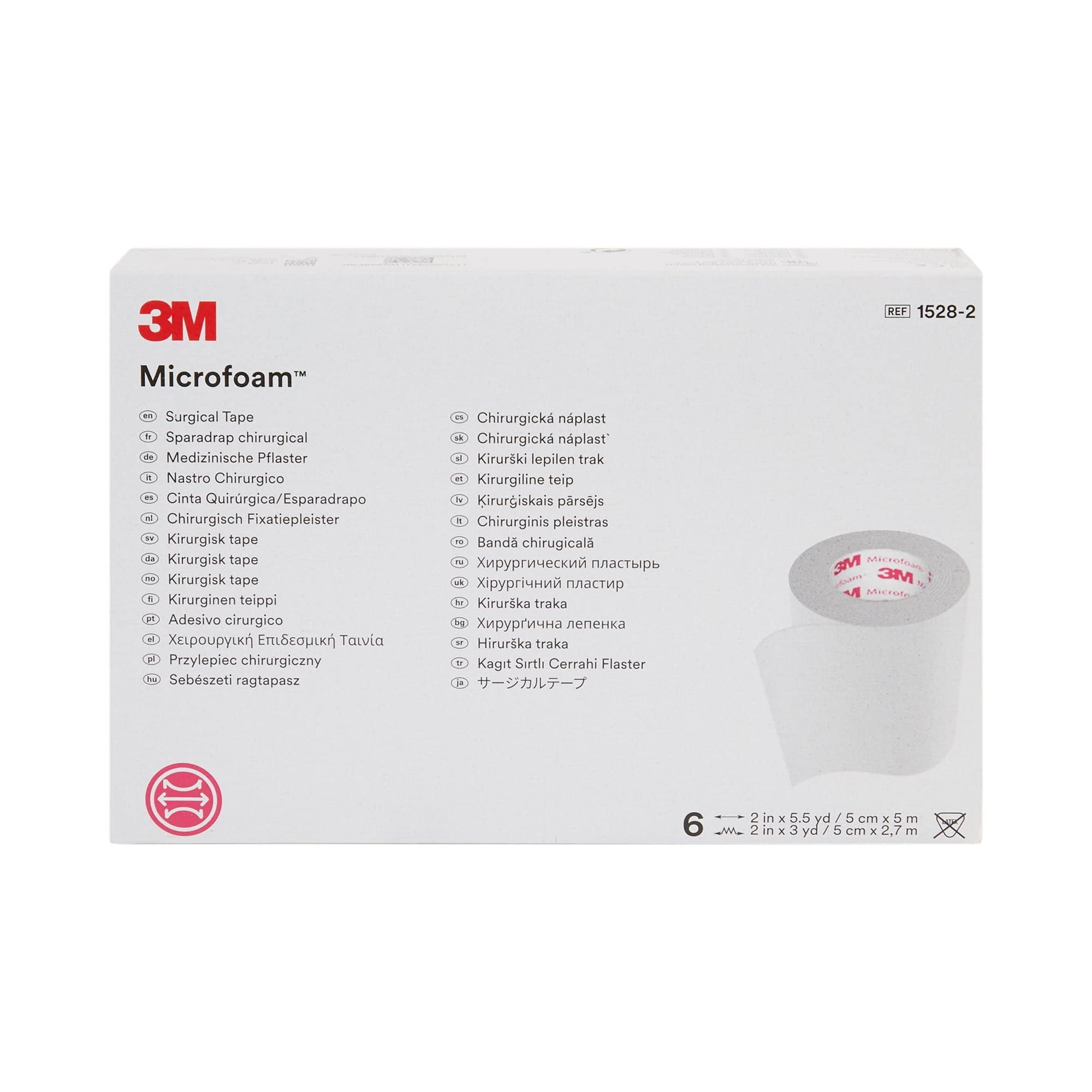3M Microfoam Hypoallergenic Elastic Foam Surgical Tape, 2'' x 5-1/2 yds