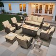 thumbnail image 3 of Ovios 10 Piece Outdoor Patio Furniture Set All-Weather Wicker Rattan Conversation Set with High Back Swivel Chairs & Propane Fire Pit Table, Beige, 3 of 11