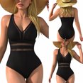 thumbnail image 4 of COMVALUE Women Halter Plunge V Neck Swimsuits Sexy Mesh Out Bathing Suits (Black, M), 4 of 8