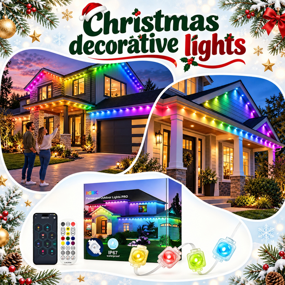Permanent Outdoor Lights for House, 16 Ft Outdoor Christmas Eave Lights, Multi Color RGBIC, APP & Remote Operated, IP67 Waterproof for Roof Patio Home Decor Fans