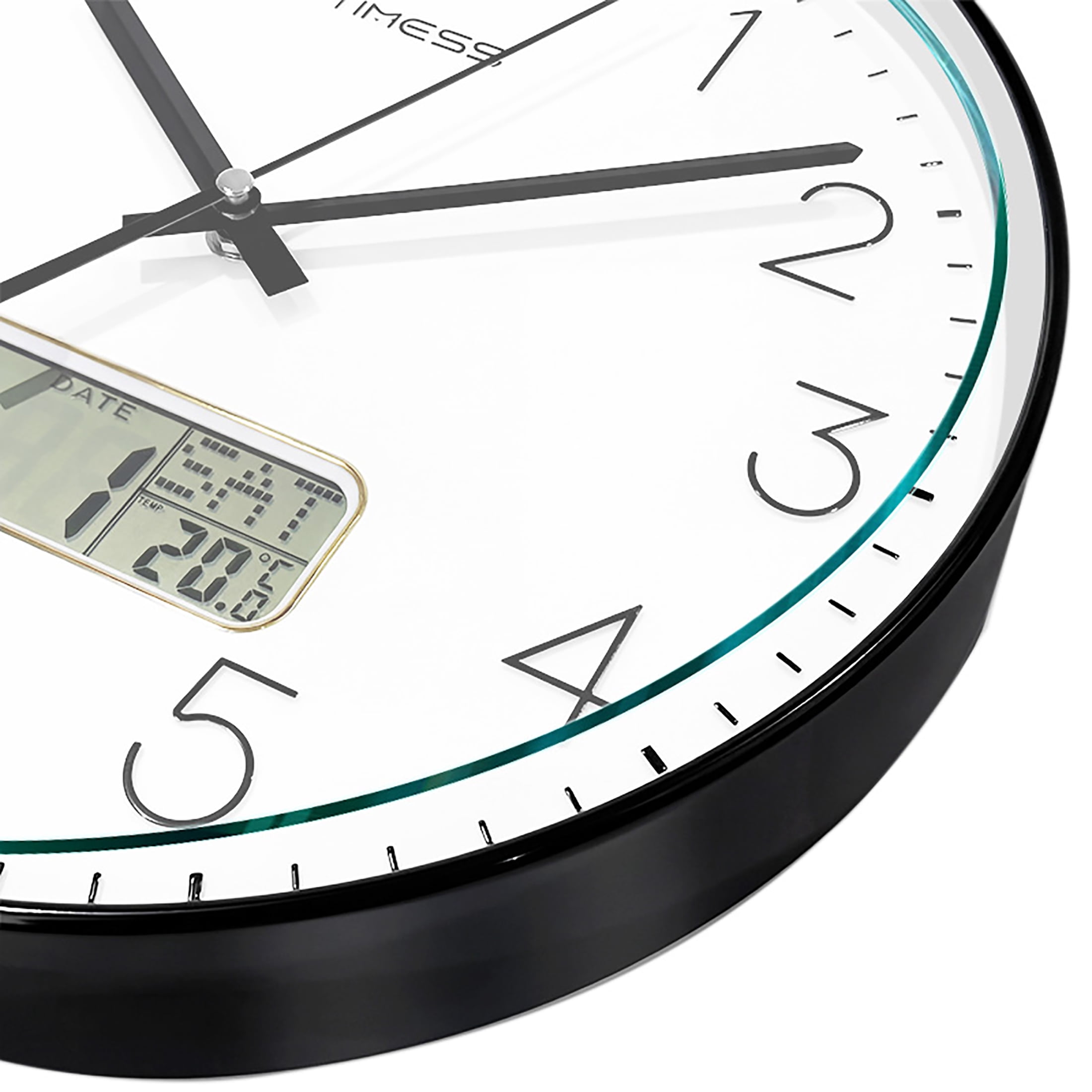 TIMESS 14 Inch Silent Wall Clock with Date Display, Large Easy-Read Numbers, Battery Operated, Modern Home Clock (Black)
