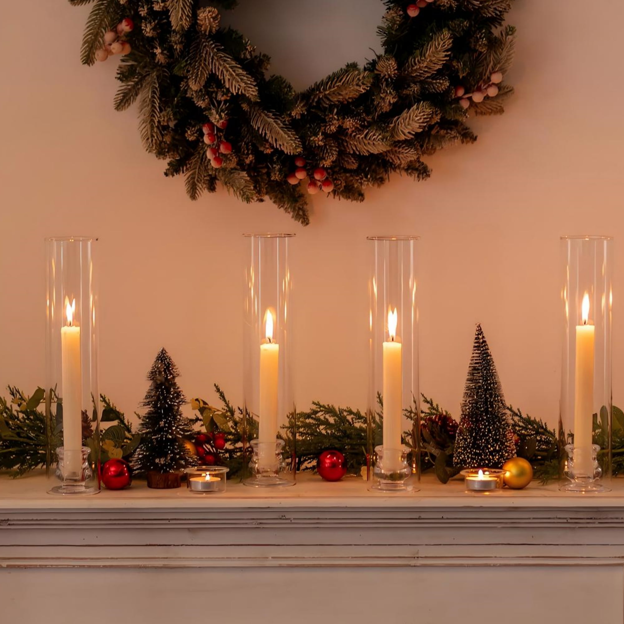 Glasseam Set of 30 Hurricane Candle Holders Bulk: Minimalist Clear Glass Cylinders for Taper Candles Event Wedding Centerpiece Thanksgiving Christmas Party Table Decor 2.36"x12.6"