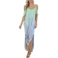 thumbnail image 4 of Fridja Femmes Froid Épaule Manches Courtes U-Cou Imprimé Robe Droite de Sol-Longueur, 4 of 9