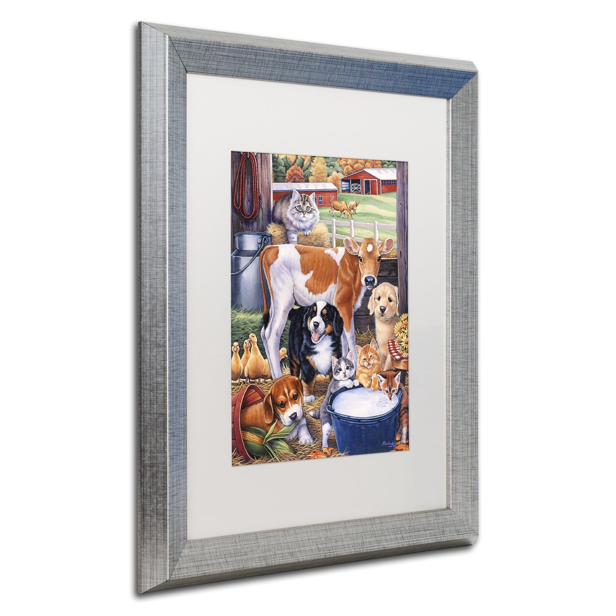Trademark Fine Art 'Barn Pals' Canvas Art by Jenny Newland, White Matte, Silver Frame