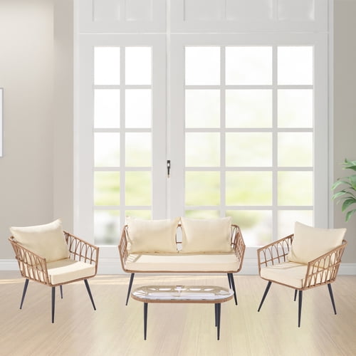 4Piece Patio Furnitures, Wicker Outdoor Bistro Set, All Weather Double