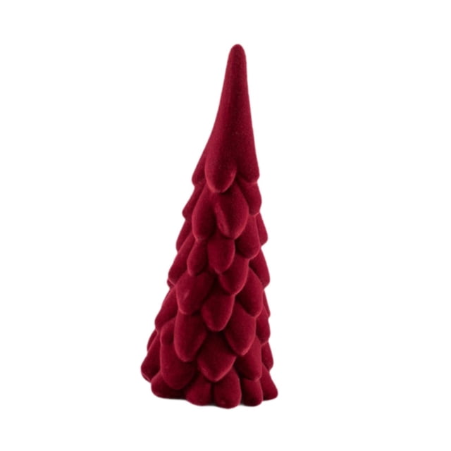 ZheElen Statue de Sapin de Noël en Céramique Rouge Décoration de Table Festive avec Détails Floqués Rouges Élégante et Robuste 10x25cm