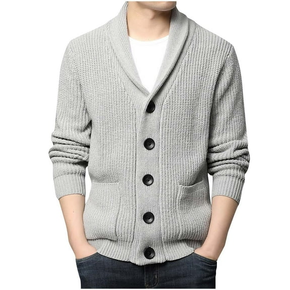 ShomPort Men's Winter Fashion Slim Solid Color Sweater Cardigans Single Buttons Casual Sweater Coat