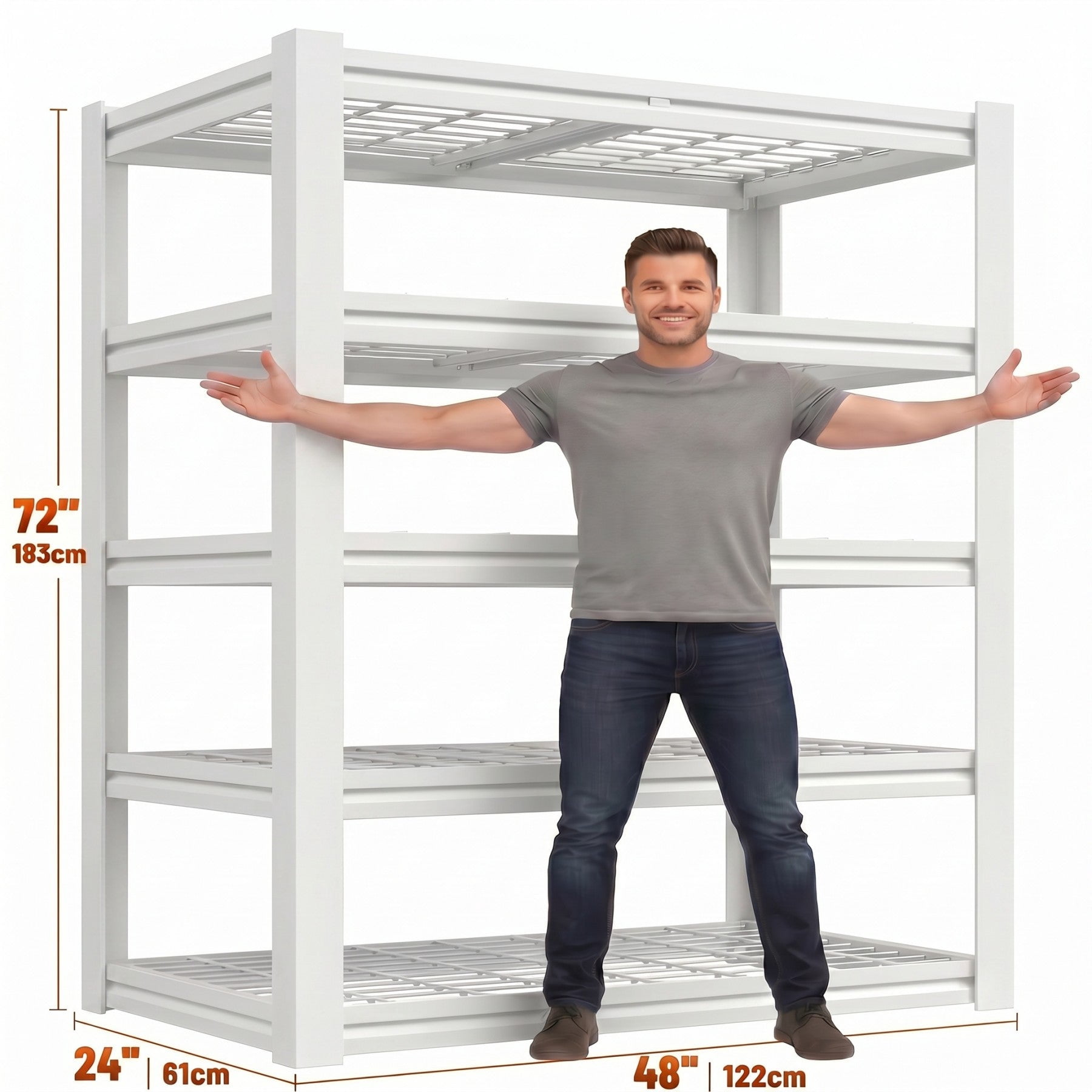 Sailvan 3000LBS Heavy Duty Garage Shelving, 5-Tier Adjustable Metal Storage Shelves, Industrial Steel Utility Rack, 48"W x 24"D x 72"H,Silver