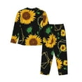 thumbnail image 2 of Kll Sunflowers Print Women'S Long Sleeve Pajamas With Pants Sleepwear Loungewear 2 Set-Small, 2 of 9