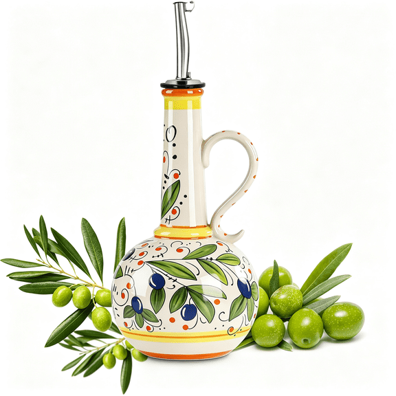 NORIZF 18 Oz Ceramic Olive Oil Dispenser Bottle for Kitchen, Large Capacity Oli and Vinegar Cruet with Stainless Steel Spout, 540 Ml Oil Container with Handle for Cooking Preventing, Vinegar Cruet