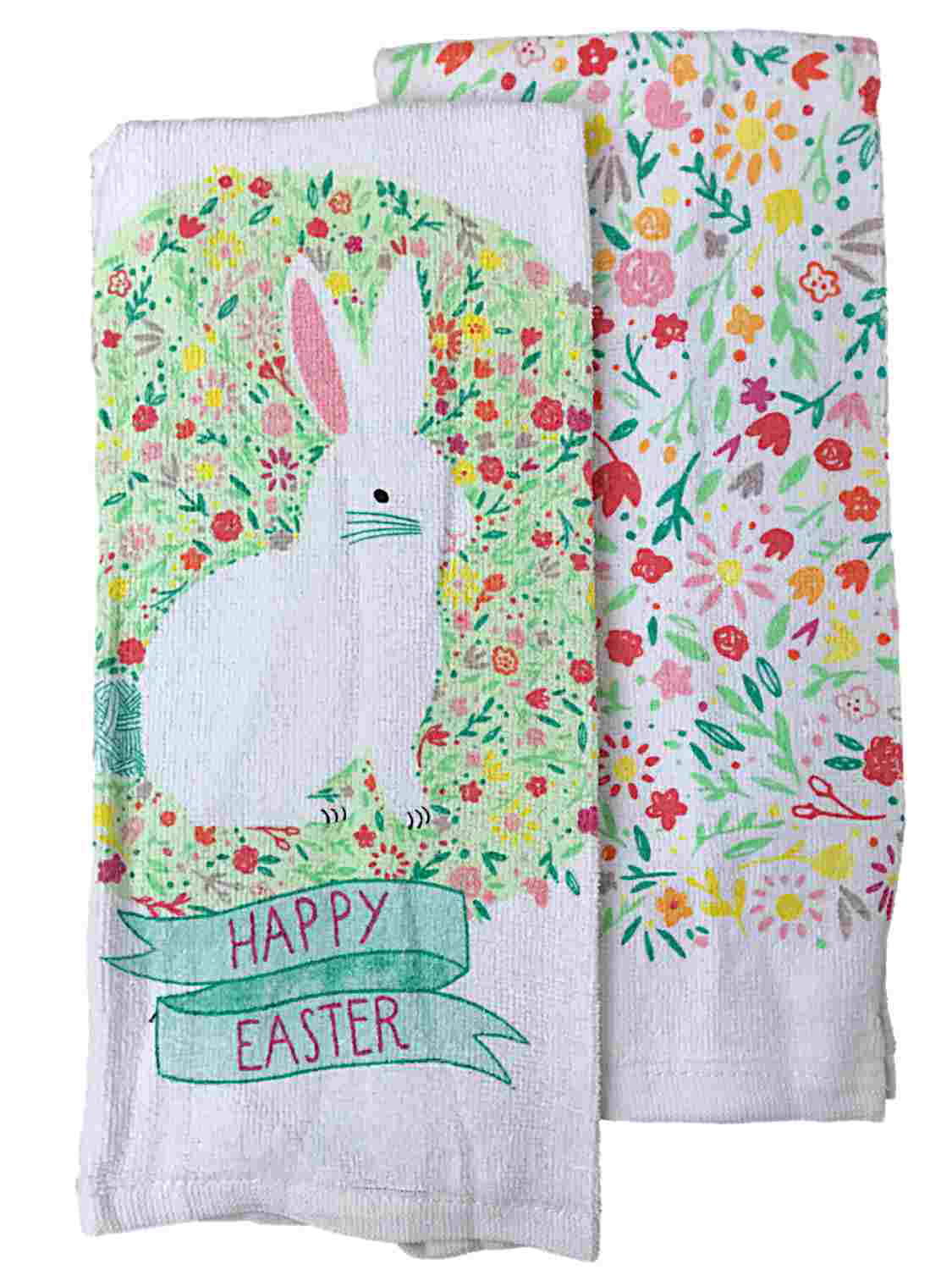 Set Of 2 Cute Easter Spring Bunny Rabbit Pink Kitchen Dish Hand Tea Bar Towels 