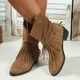 thumbnail image 2 of Dasayo Mid-Calf Women Boots Footwear Slouch Wide Calf Brown Fringe Cowgirl Western Low Heel Boots Womens Shoes 37, 2 of 9