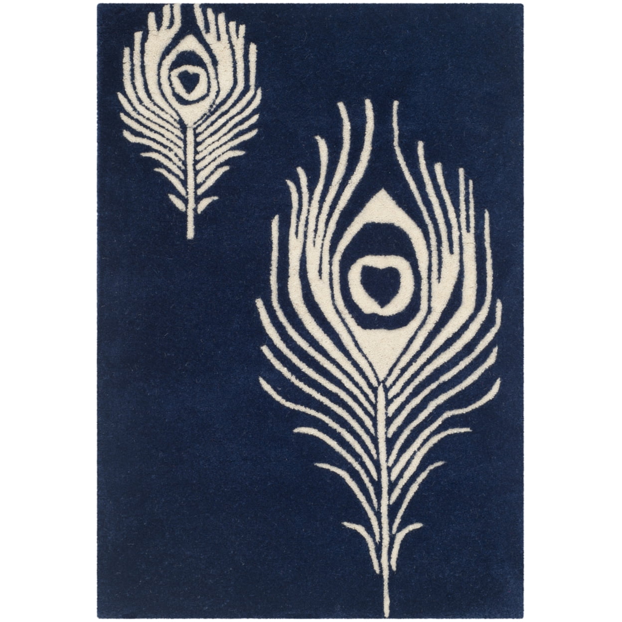 SAFAVIEH Soho Jarvis Peacock Feather Wool Area Rug, Navy/Ivory, 3'6" x 5'6"
