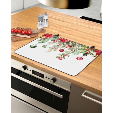 

Red Green Christmas Stove Top Covers for Electric Stove Heat Insulation Fireproof Glass Cooktop Cover Counter Top Glass Stove Cover for Prevent Scratches 36 x21 Xmas Balls Botanical Poinsettia