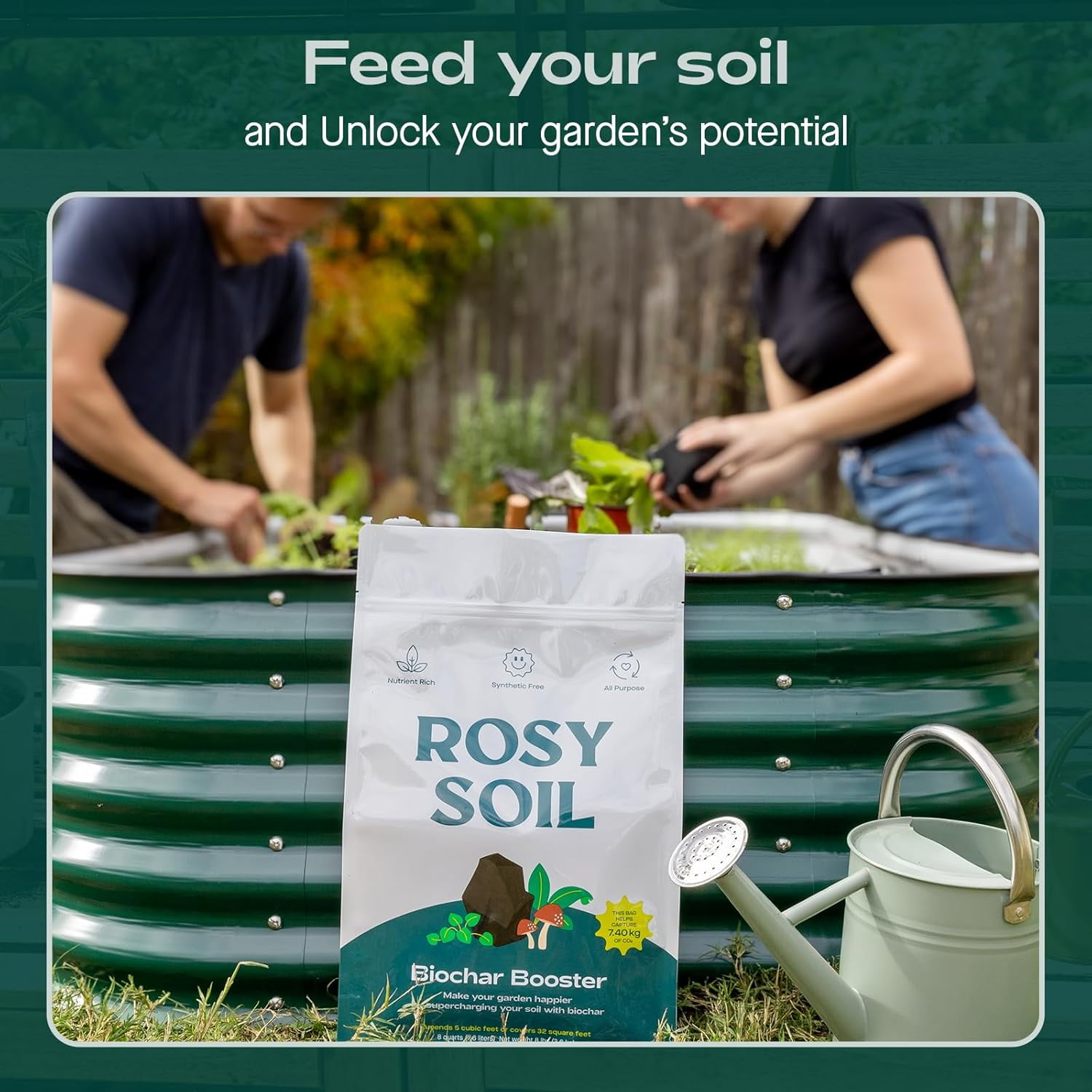 Rosy Soil Biochar Booster Soil Amendment, Organic Biochar for Plants, Improves Soil Health & Water Retention, for Gardens, Raised Beds & Indoor Plants, 8 qt