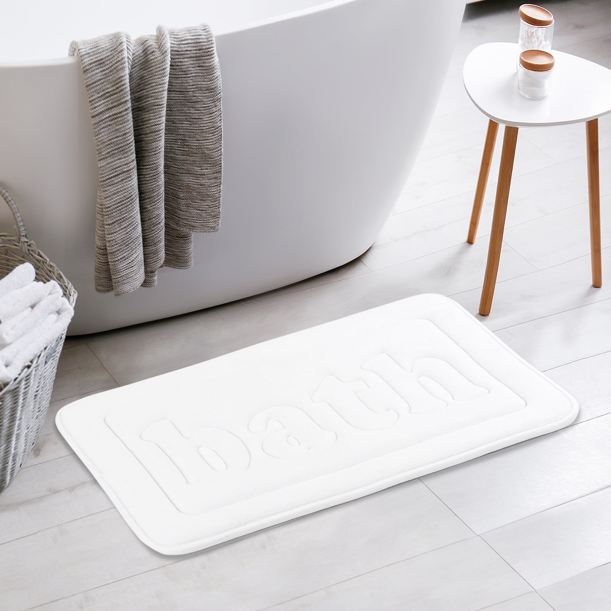 Unique Bargains 2 Pcs Memory Foam Absorbent Bathroom Rugs Milky White/White 20" x 32"