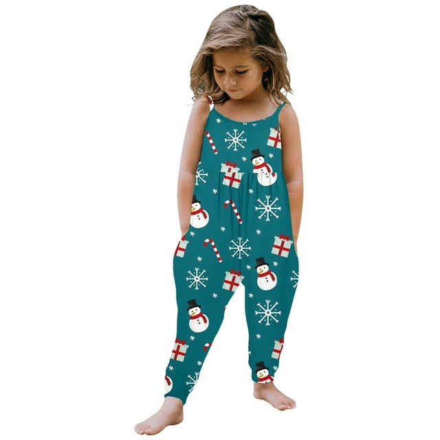 YOUSNH Barboteuse Sans Manches pour Bébé Fille, Imprimé de Noël, Tenue de Noël, Pantalon, Bleu Clair, 9-10 Ans