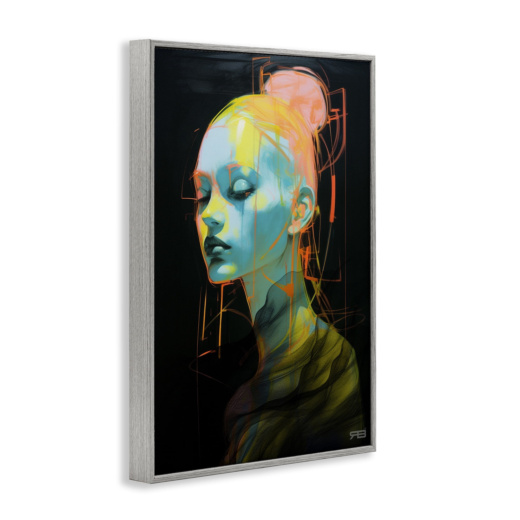 Stupell Industries Bold Modern Visage Novelty Painting Gray Framed Art Print Wall Art, 16 x 24