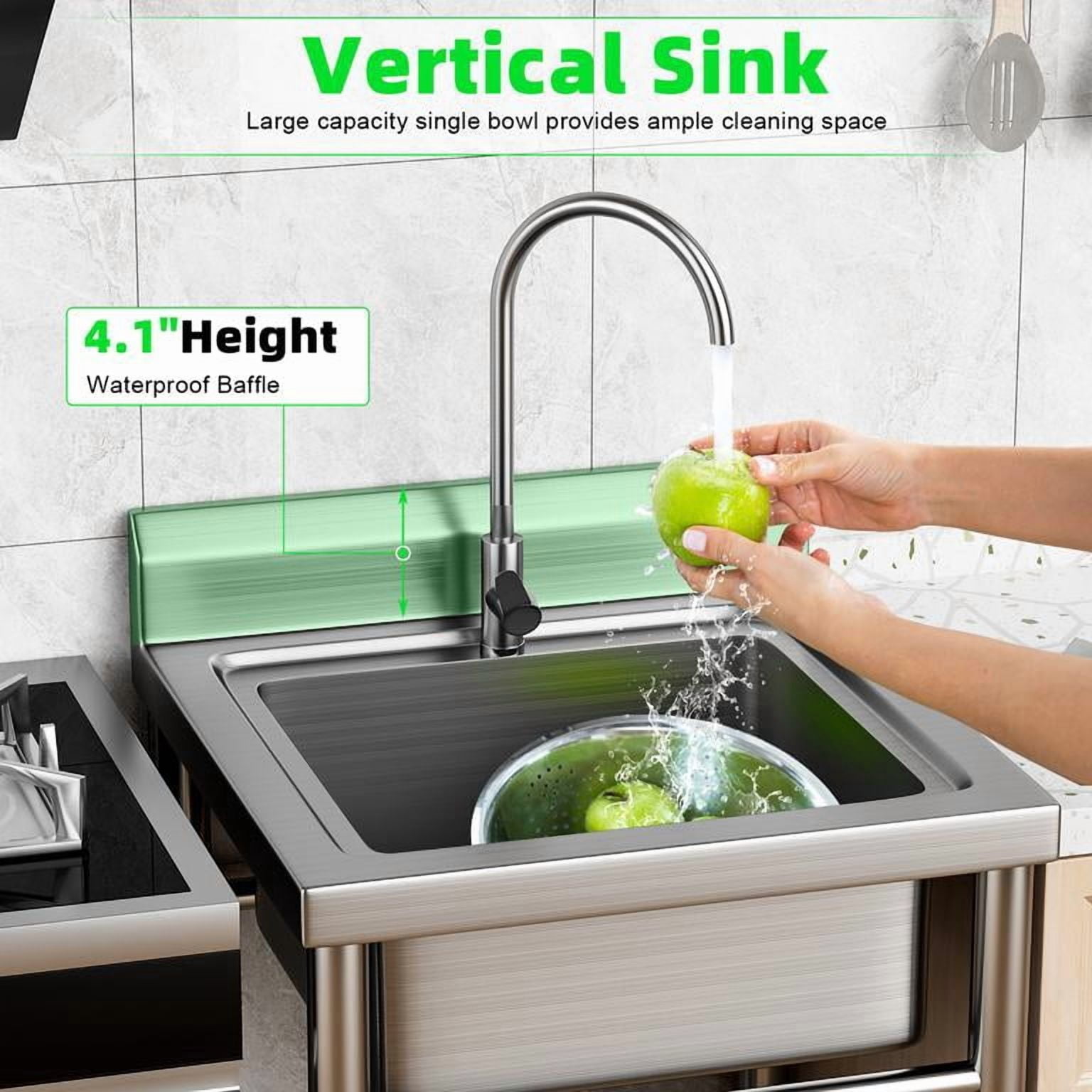 Dapmiu 23.62" Freestanding Laundry Sink, Stainless Steel Heavy Duty Utility Sink with High Splash Baffle