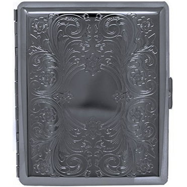 Black Victorian Scroll (Full Pack 100s) Metal-Plated Cigarette Case & Stash Box
