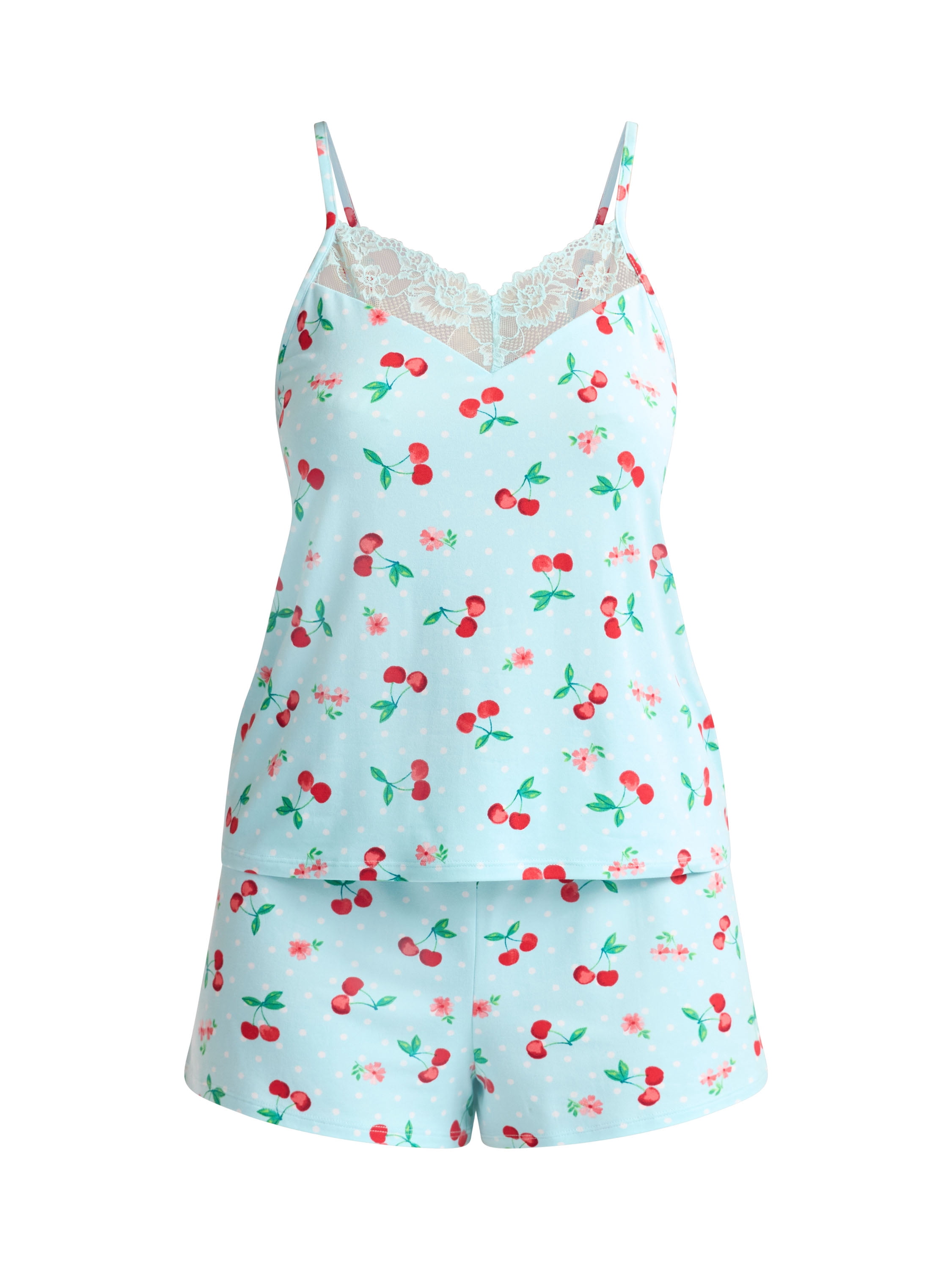 Joyspun Women’s Dreamy Soft Collection Lace Trim Knit Cami and Shorts Pajama Set, Sizes XS to 3X