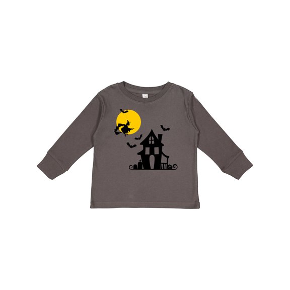 Inktastic Halloween Haunted House Witch and Bats Boys or Girls Long Sleeve Toddler T-Shirt